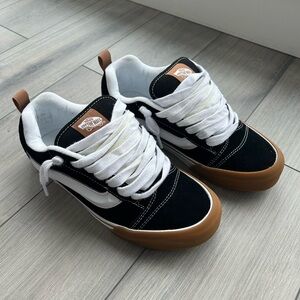 Vans Knu Skool Black and White Sneakers with Brown gum soles